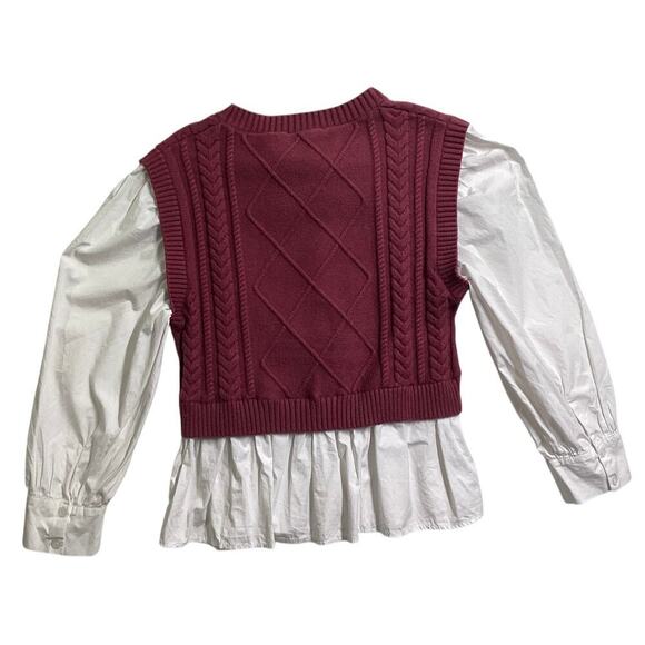 &merci Mixed Media Cable Detail Sweater maroon & white L - Picture 2 of 7